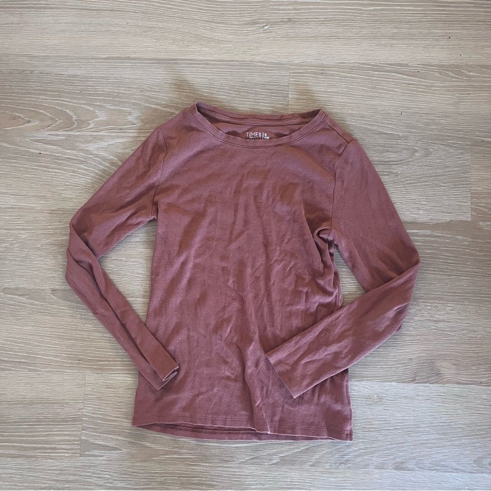 Time and Tru Terra Cotta Long Sleeve Scoop Neck Top | Soft Basic Tee